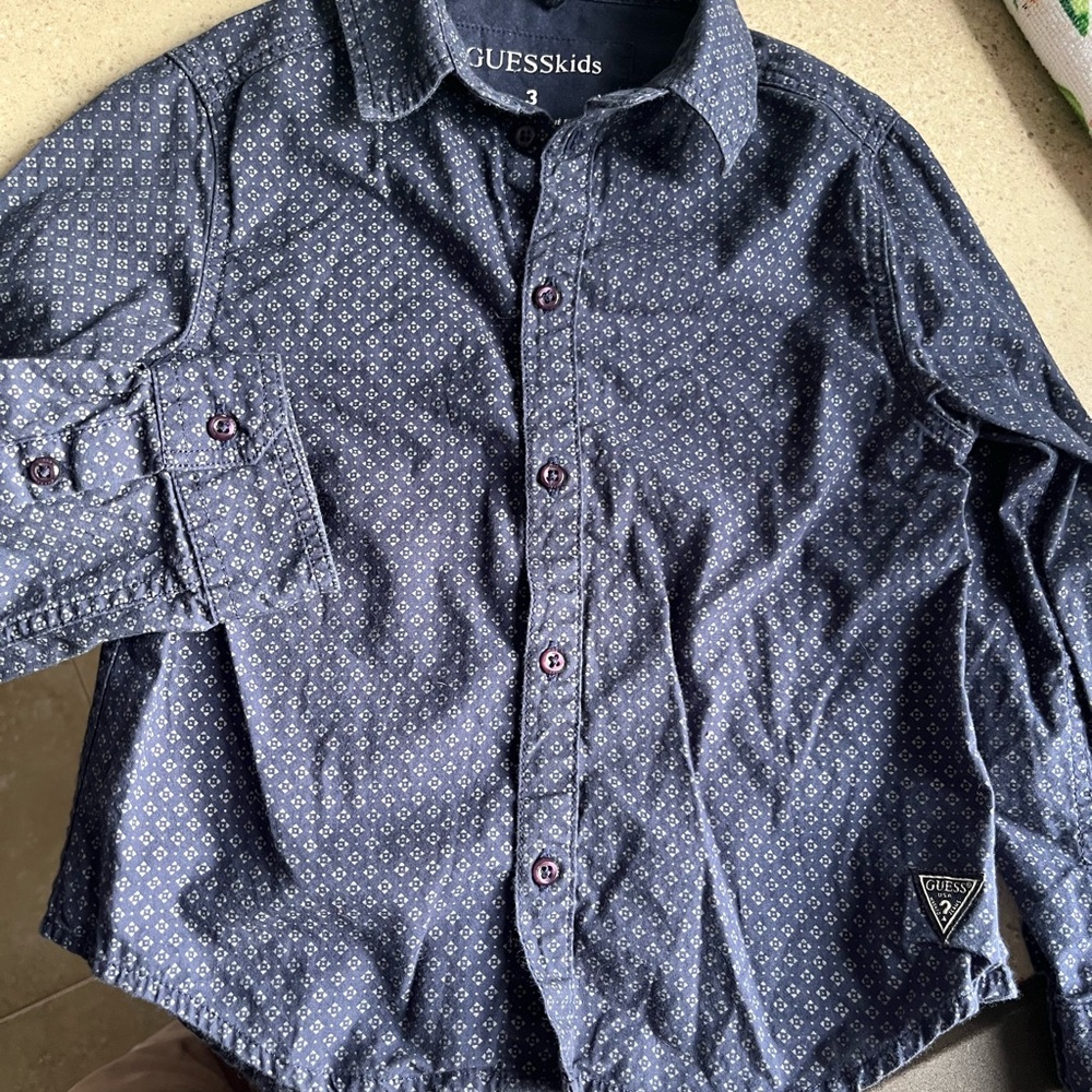 GUESS Kids Navy Patterned Button-Up Shirt